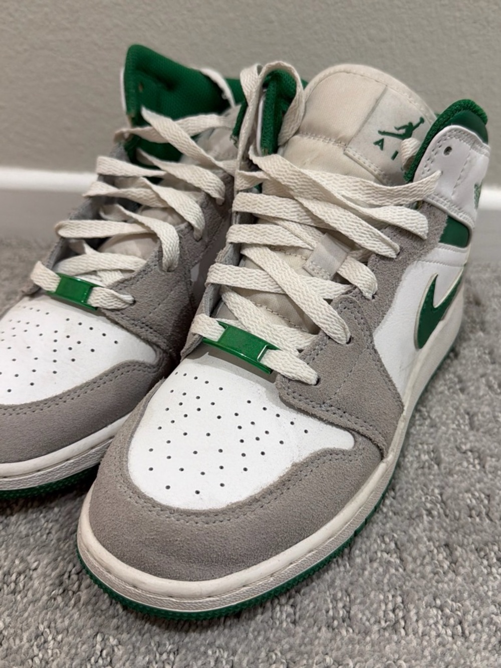 Jordan Kids' High-Top Sneakers in White, Gray & Green